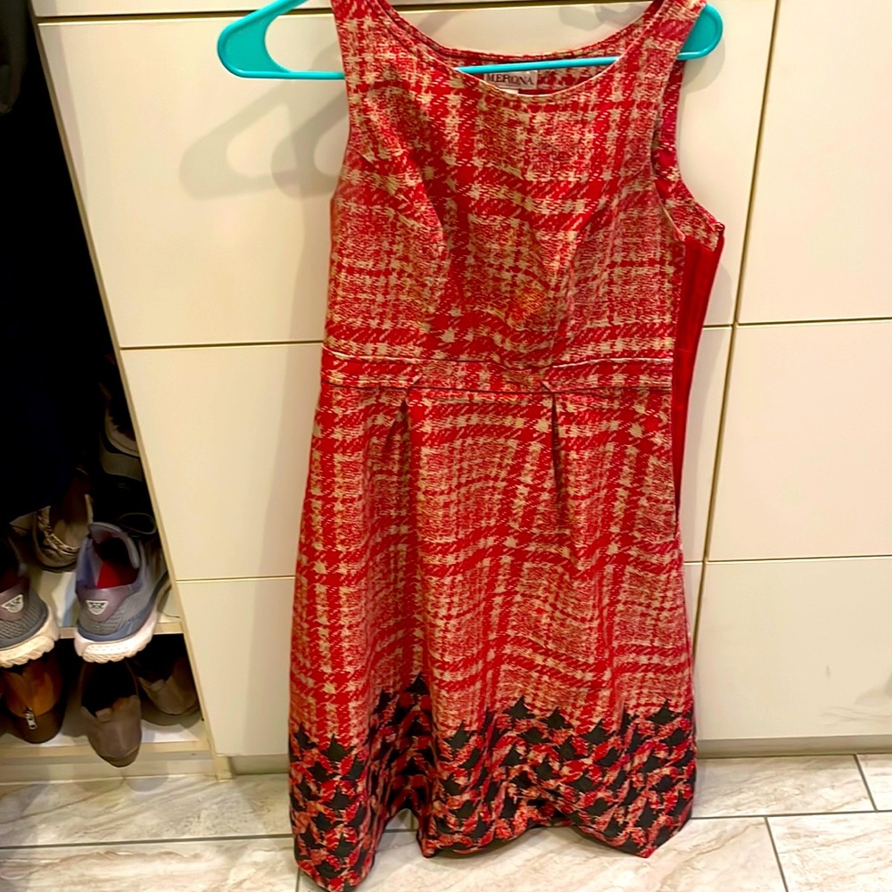 Red fitted waist dress